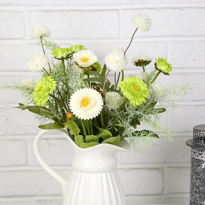 Fake Flowers Artificial Daisy Flowers Daisies and Kiku Flowers Chrysanthemum Bouquet with Rosemary Sprigs for Florals Arrangements Table Centerpieces Spring Flower Decor (White & Green)
