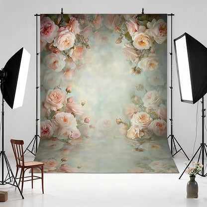 Mocsicka Abstract Floral Backdrop for Photography 7x5ft Retro Green Spring Watercolor Painting Floral Background Newborn Baby Shower Princess Girls Portrait Decoration Backdrop
