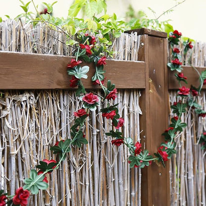 12 PCS 98.4 FT Artificial Flower Garland Red Rose Garland for Wedding Room Decor（12,Wine Red）