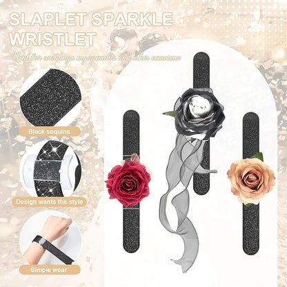 6 Pieces Slaplet Wrist Corsage Bracelets Wristlet Band Floral Corsage Slaplets Wedding Bracelets DIY Wrist Accessories for Bridesmaid Bridal Shower Party Prom