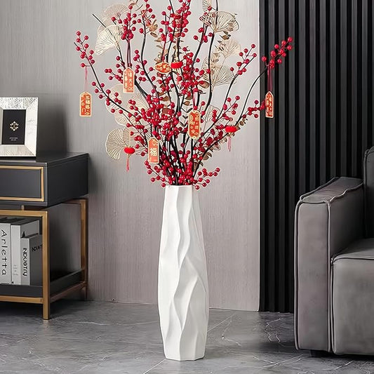 Large Ceramic Floor Vase 17.7 Inches Tall,Tall Vases for Floor White Modern Flower for Home,Farmhouse,Living Room Décor,Simple Origami Design Decorative Porcelain Flower Arrangement Vase Ideal Gift