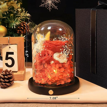 FIACO Preserved Flowers Christmas Rose Gifts for Women, Birthday Gifts Eternal Rose in Glass Dome Long-Lasting Real Forever Flowers Gifts for Mom Grandma Wife Girlfriend