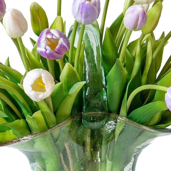 40pcs Artificial Tulips Flowers, Real Touch Latex Bouquet, Fake Tulips for Office Wedding Party Home Kitchen Garden Decoration-B Amethyst Suit