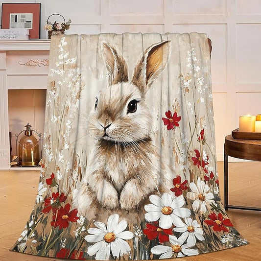 Farmhouse Rabbit Blanket Rustic Bunny Throw Blanket Country Soft Cozy Fleece Fuzzy Stuffed Plush Flannel Gifts for Girls Women Boys Kids Adults 40''x50''