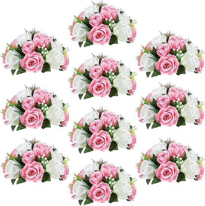 Sziqiqi Pack of 10 Fake Flowers, Silk Rose Flowers, Suit for Wedding/Party Centerpiece Road Lead Flower Rack Decorations, 10 Pieces