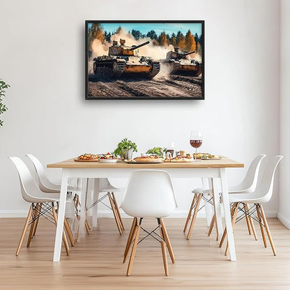 Military Tanks Large Wall Art Framed Wall Decor for Living Room, Tank Pictures Oversized Canvas Print Painting Modern Extra Large Framed Artwork for Bedroom Office Home Decor 36"x24"