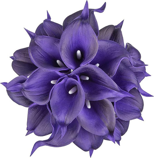 DuHouse 20Pcs Artificial Calla Lily Flower Real Touch Latex Flowers for DIY Wedding Bouquet Party Home Decor (Dark Purple)