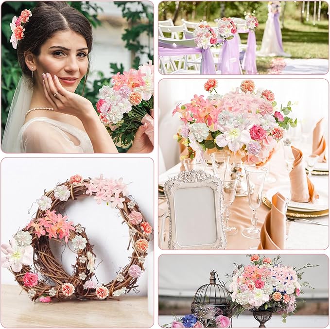 70 pcs Mini Artificial Flowers Heads Pink Silk Peony Daisy Rose Bulk Mix Flower Heads Faux Rose for Crafts Graduation Wedding Baby Shower DIY Home Party Decoration