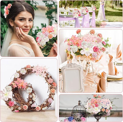 70 pcs Mini Artificial Flowers Heads Pink Silk Peony Daisy Rose Bulk Mix Flower Heads Faux Rose for Crafts Graduation Wedding Baby Shower DIY Home Party Decoration