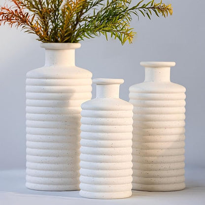 Ceramic Vase Set, Cream White Vases Home Decor, Boho Rustic Farmhouse Vase for Pampas Grass Fresh Flowers, Modern Vases for Living Room, Bedroom, Bathroom, Entryway, Dresser Table Decor