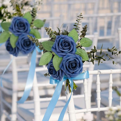 Mocoosy 50Pcs Roses Artificial Flowers, Navy Blue Fake Roses for Decorations, Real Touch Foam Rose Bulk with Stems DIY Wedding Bouquets Bridal Shower Centerpieces Floral Arrangements Party Home Decor