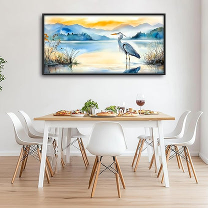 Heron Bird Large Decor Wall Art Mountain Landscape Framed Pictures for Living Room, Oversized Canvas Print Painting Modern Extra Large Framed Artwork for Bedroom Office Home Decor 60"x30"