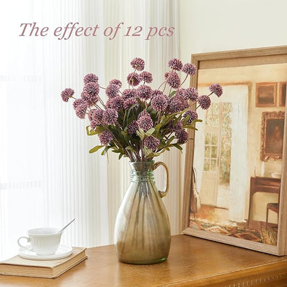 SITUMEIZI Purple Pompon Mum Artificial Flowers Faux Silk Mums Mini Chrysanthemum with Stems 6Pcs for DIY Purple Wedding Centerpieces Floral Arrangements
