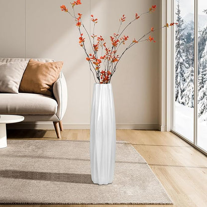 White Floor Ceramic Vase 24 Inches Tall Flower Holder Decorative Large Vases for Table Centerpieces Shelf Home Decor Living Room Branches Sky-Dried Flower Arrangement Simple Decorative
