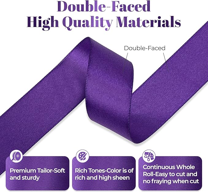 Purple Satin Ribbon, Double Faced 1 Inch X 25 Yards Purple Ribbon, Premium Satin Ribbon for Gift Wrapping, Crafts, Hair Bow Making, Sewing, Flower Bouquet, Wedding Party Decor