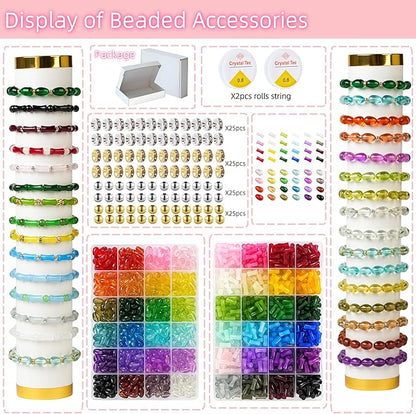 REVKI 1200pcs Glass Beads Bracelet Making Kit, 48 Colors Crystal Beads for Jewelry Making,Strange Shaped Glass Beads for Bracelets and DIY Crafts(Teardrop and Bamboo)
