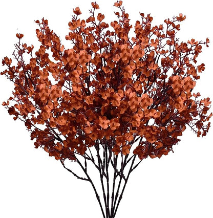 Mandy's Burnt Orange Artificial Baby’s Breath European Flowers 6 Bundles Silk Gypsophila with Bendable Stems for Fall Thanksgiving & Christmas Centerpiece Wedding Decor and Table Arrangements