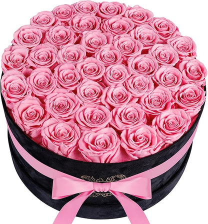 40 Pieces Preserved Roses in Suede Box, Flowers for Mothers Day, Preserved Flowers Gift for Women, Pink