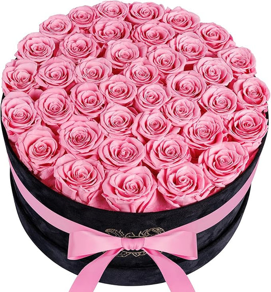 40 Pieces Preserved Roses in Suede Box, Flowers for Mothers Day, Preserved Flowers Gift for Women, Pink