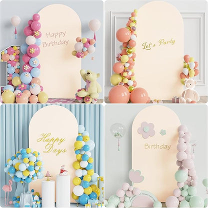 Putros 6.6ft Metal Arch Stand with Cover Beige Spandex Fitted Wedding Arch Cover and Round Top Chiara Backdrop Stand Set for Birthday Party Baby Shower Decoration