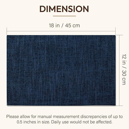 Blue Forest Placemats Set of 8, Dual-Layered Thickened Faux Linen Cloth Place Mats Heat Resistant Machine Washable Wrinkle Free Table Mats Indoor/Outdoor (Navy Blue)