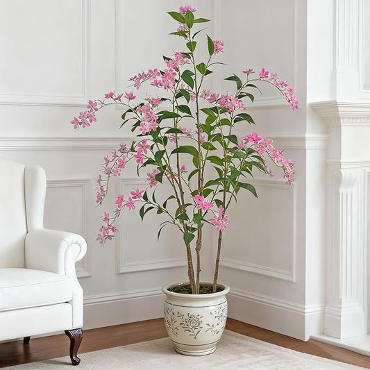 Artificial Jasmine Tree 6ft Black Flower Pot Fake Trees, Lifelike Artificial Trees with Natural - Looking Blooms, Perfect for Any Space
