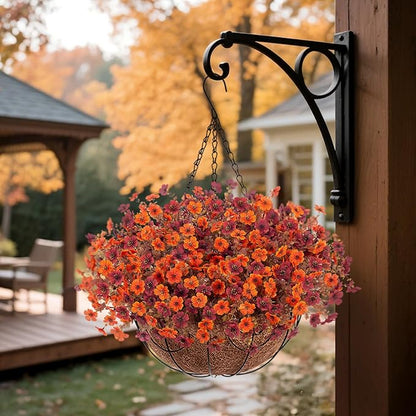 Fall Mums Artificial Flowers for Outdoors Potted, 12 Bundles Fake Fall Daisy Flower with Realistic Eucalyptus Leaves, Fake Plants for Greenery Boxwood Porch Patio Garden Pot Courtyard Lawn