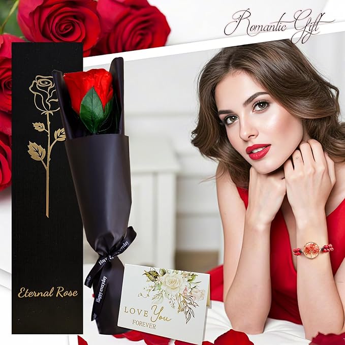 WILLSHINE Eternal Rose with Stem,Single Real Preserved Rose Gift Box,Forever Red Flower Stems Bouquets for Women,Mum,Wife,Girlfriend,Valentine's Day,Mother's Day,Chirstmas,Birthday,Aniversary Gift