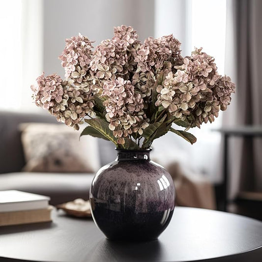 Fake Flowers Hydrangea Silk Flowers With Stems White Flowers Fake Flowers In Vase Hydrangea Artificial Flowers Winter Flowers Artificial For Decoration Vase Decor 24"（Brown ）8PCS Wthout Vase