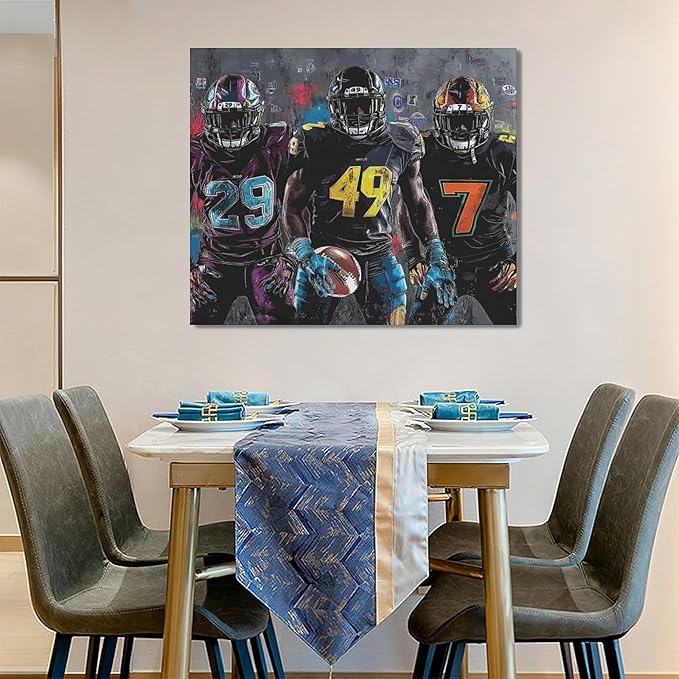 Large Football Wall Art for Living Room, Framed Oversized Graffiti Sport Wall Decor Cool Canvas Painting Pictures for Men Modern Artwork for Living Room Bathroom Bedroom Office Dining Room 36"x24"