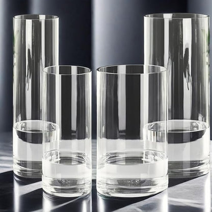 4 Pcs Acrylic Clear Cylinder Flower Vase for Plants Bouquet, Unbreakable Hurricane Tall Large Plastic Vases for Wedding Decor, High Hydroponic Floor Vase (H 10" + H 12" 2 Each No Flowers)