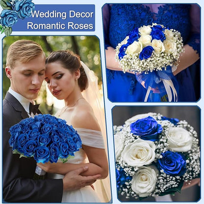 50Pcs Blue Roses Artificial Flowers Fake Roses Faux Velvet Silk Flower for Home Wedding Decoration (Pearl Rose, Blue)