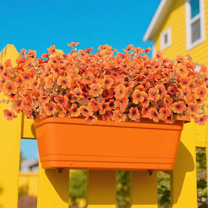 Fall Artificial Flowers for Outdoors Fake Mums for Outside 20 Bundles Faux Silk Orange Dasiy Flower Look Real UV Resistant No Fade Faux Fall Flowers for Front Door Porch Autumn Decoration