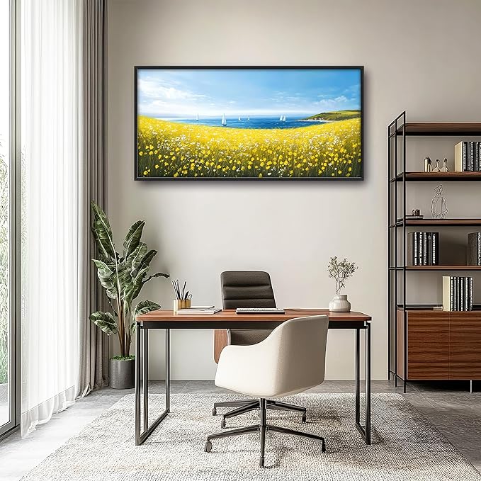 Coastal Flowers Large Wall Art Framed Wall Decor for Living Room Ocean Sailboat Pictures Oversized Canvas Print Painting Modern Extra Large Framed Artwork for Bedroom Office Home Decor 60"x30"