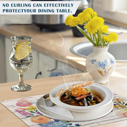 Wooden Flower Love Placemats Set of 4, Linen Place Mats Heat Resistant Non-Slip Washable Table Mats for Dining Kitchen Party Decor 12"x18"