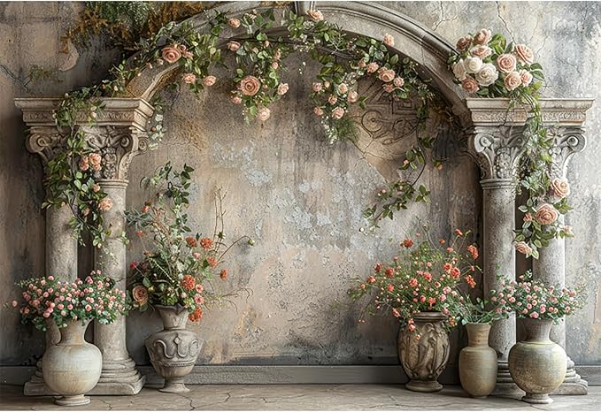 Baocicco 7x5ft Wedding Flowers Wall Backdrop Photography Vintage European Palace Victoria Wall Floral Background for Baby Shower Newborn Birthday Party Decorations Photo Booth Girl Women Portrait