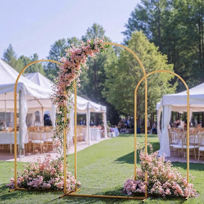 Set of 3 Metal Arch Backdrop Stand with Cover Set, (7.2FT, 6.6FT, 6FT Wedding Arch and Cover Set), Backdrop Arch for Party, Baby Shower, Birthday, and Graduation Ceremony