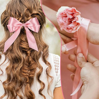 Pink Ribbon 1 inch 60 Yards Double Faced Pink Christmas Decor Ribbon for Lei Bows Crafts Gift Wrapping Flower Bouquet Wedding Party Vases Decorations