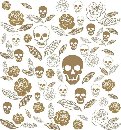 Skull and Rose Halloween Wall Decals,Floral Wall Stickers,Removable Skull Halloween Wall Stickers,Gothic Wall Decals,Suitable for Bedrooms,Living Rooms,Party Scenes,Kindergartens