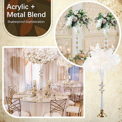 VIJIV Tall Crystal Acrylic Flower Vases for Centerpieces, 26.2" Large Clear Decorative Trumpet Vases, Wedding Flower Stand with Ribbed, Table/Floor Vase for Bridal Showers & Dining Room, Home Décor