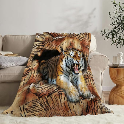 Tiger Throw Blanket - Soft, Warm, Cozy Fleece for Couch, Sofa, Bed - 60"x50" - Kids, Adults