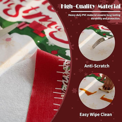 Christmas Rectangle Table Cloth,100% Waterproof Tablecloth,Christmas Decorations for Home, Vinyl Tablecloth Plastic Table Cover for Party，Picnic,Dining,Outdoor 52" x 70",Christmas Trees