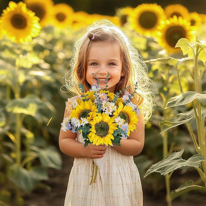 BLOSMON Sunflower Fake Flowers in Vase: Sunflowers Artificial Flowers with Vase for Table Centerpieces Decor - Silk Flower Bouquet Faux Arrangements Kitchen Bathroom Wedding Party Decoration