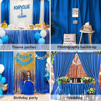 10 x 10 Feet Blue Backdrop Curtain for Partie, Background Curtains for Photoshoot, Birthday, Wedding, Halloween, Thanksgiving, Christmas, New Year Party Decorations 5Ft x 10Ft, 2 Panels