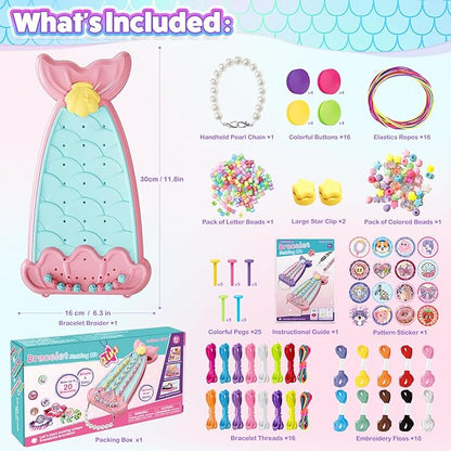 2-in-1 Friendship Bracelet Making Kit, Arts and Crafts for Girls Ages 8-12, Jewelry Making Kit＆DIY Travel Activity Toys Set, Christmas Birthday Gifts for 6 7 8 9 10 11 12 Year Old Teen Girls (Pink)