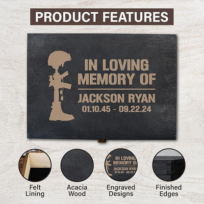 Personalized Line of Duty Memorial Keepsake Box – Custom Engraved Wooden Tribute Box for Fallen Heroes, Soldiers, First Responders, Veterans - Sympathy Gifts Storage Boxes for Medals, Flags, Photos