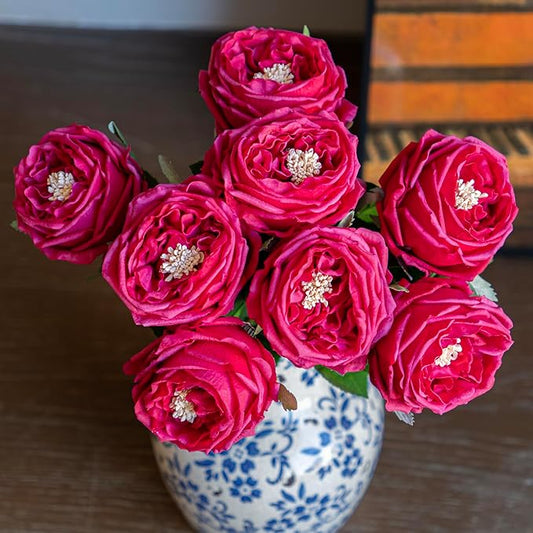 Fake Flowers for Decoration Home Decor Real Touch Artificial Flowers Austin Rose Peony Latex Fake Flower Living Room Decoration Vivid Pink Roses Peonies (Red 4pcs)