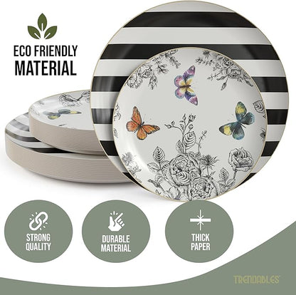 Trendables Floral Paper Plates 8.5 Inch & 10.5 Inch 80 Pcs Dinner Plate Set Fancy Disposable Plates for Party for 40 Guests 40 X 8 & 40 X 10 Large & Small Paper Plate Set for Parties Monarch