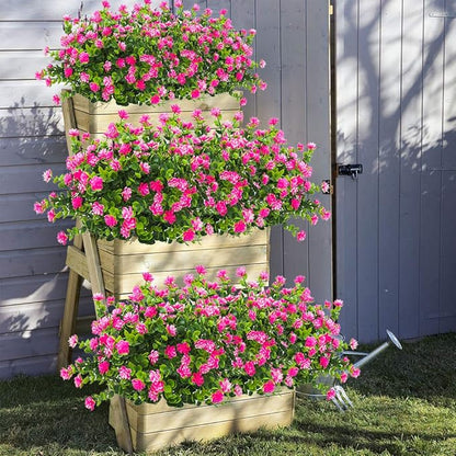10 Bundles Artificial Fake Flowers, Faux Outdoor Plastic Plants UV Resistant Shrubs Outside Indoor Decorations (Pink-Eucalyptus)