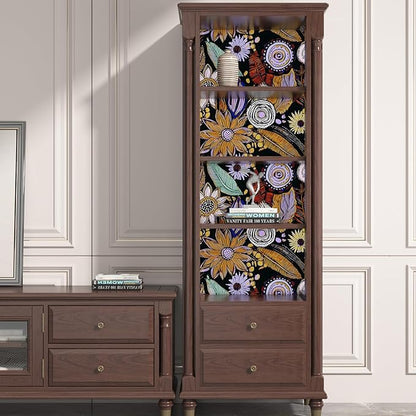 Dark Boho Wallpaper Peel and Stick,Vintage Black Yellow Purple Floral Contact Paper, Botanical Flowers Retro Wall Paper Self Adhesive Removable Waterproof for Walls Shelves Cabinet Table 17.5" x 118"